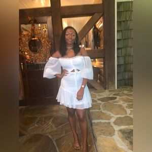 White, Off Shoulder Cut Out Dress